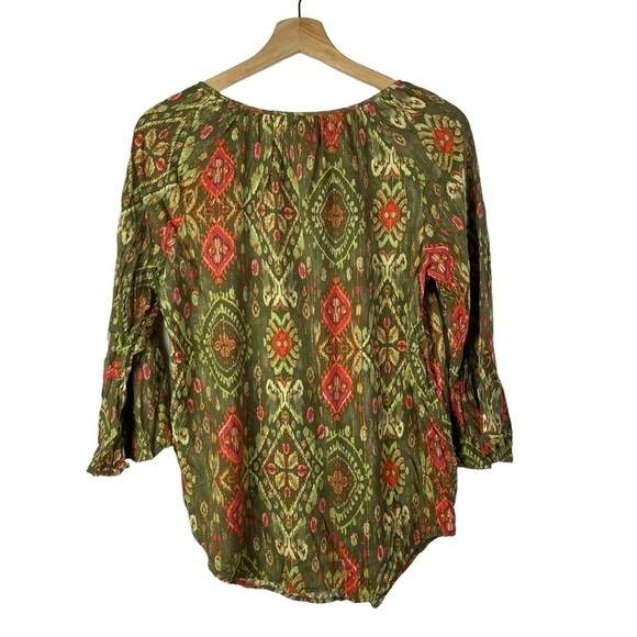 Ruby Rd Olive Green & Red Printed Long Sleeve Blouse S - Picture 2 of 4